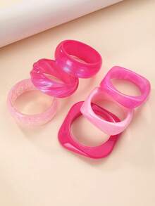 NAIZHU 1/6pcs European And American Exaggerated Asymmetrical Geometric Resin Bracelet, Suitable For Daily Wear, Dates, Parties, Vacations, Valentine's Day, Mother's Day Gifts - Hot Pink - View 3