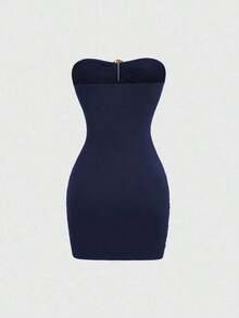 Vestido mini ajustado y sexy para mujer con hebilla metálica sin tirantes - Azul marino - Ver 2