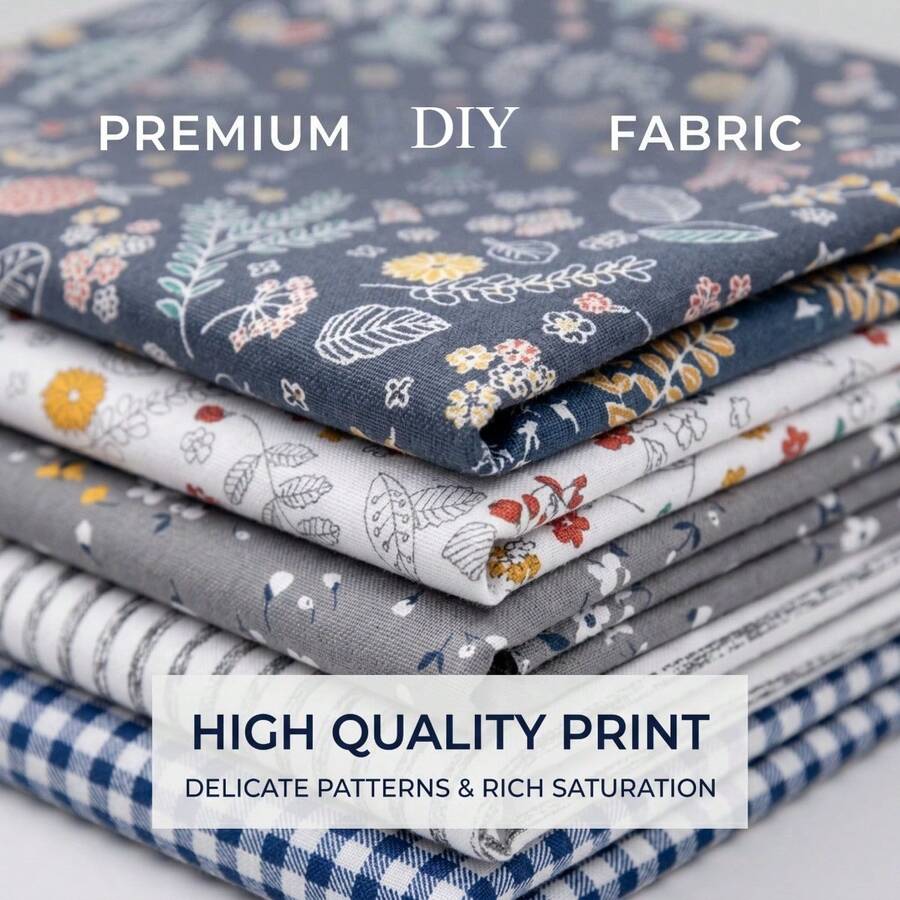 8片预裁蓝色印花布料，尺寸20*25厘米/40*50厘米，DIY缝纫用品，适用于拼布、手工制作、家居装饰，是缝纫爱好者的理想礼物，缝纫材料，装饰面料，多种纹理，缝纫配件 - 變體 - 查看 1