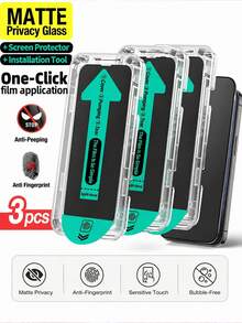 ZYSHI 3入磨砂防窺鋼化玻璃螢幕保護貼，附安裝套件與自動對位工具，相容 iPhone 17 Pro Max/17 Pro/17 Air/17/16 Pro Max/16 Pro/16 Plus/16E/16/15 Pro Max/14 Pro Max/13 Mini/12/11 系列，全螢幕覆蓋、防指紋、防摔、防刮 - 3pcs - 查看 39