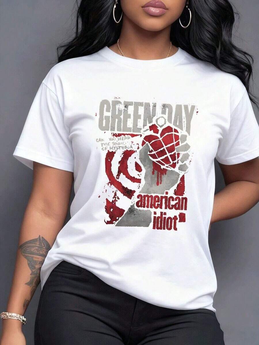 The Pomegranate Heart From American Symbolizes Youthful Rebellion, Social Critique, And The Powerful Energy Of Alternative Rock. An Icon For Fans Seeking Authenticity. Women's T-Shirt, 100% Cotton - Vintage Street Style Unisex Loose Cotton Short Sleeve Crew Neck Shirt - 白色 - 查看 1