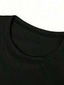 Women's Classic Black Cotton T-Shirt With White Graphic Print, Short Sleeve, Round Neck, Regular Length, Urban Gothic Style, Summer T-Shirt - 14 - 查看 5