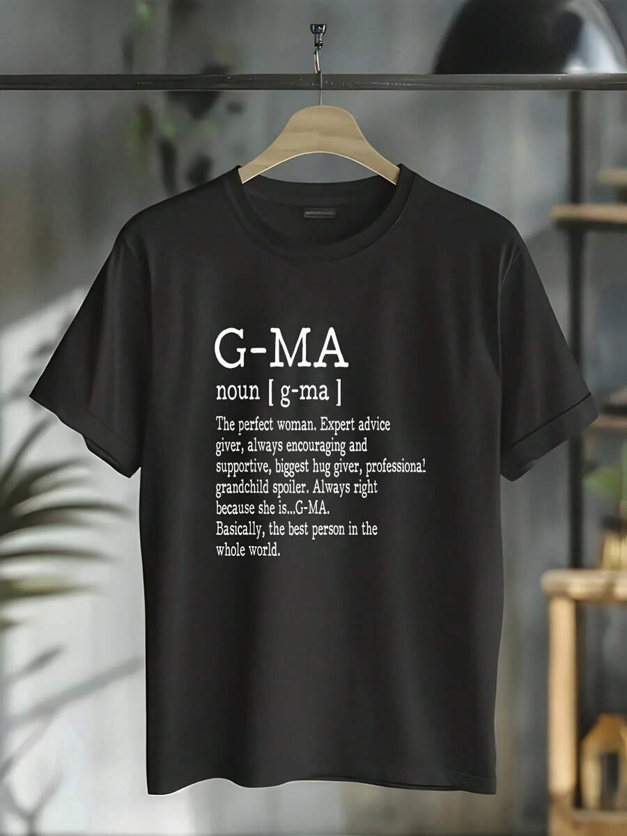G-MA Women's Casual Short Sleeve T-Shirt - Grandma Definition Print, Soft, Stretchy, Machine Washable, Crew Neck, Mother's Day Gift, Spring, Summer, Autumn, All-Inclusive Women's T-Shirt, Decal Design, Lightweight Casual Short Sleeve T-Shirt For Women, Everyday Wear (Loo) - 黑色 - 查看 1