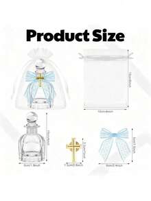 12 peças/Conjunto Garrafas de Água Benta Católica, Recipientes de Vidro Transparente de 50ml com Emblema da Cruz, Laço de Renda, Saco de Organza, Adequado para Comunhão, Batismo, Casamento e Outras Ocasiões (Azul) - Multicolorido - Visão 5