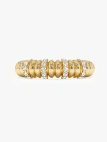 1pc Vintage European Style Spiral Rhinestone Ring, 18K Gold Plated Textured Zirconia Inlaid Ring, Non-Fading Stackable Knuckle Ring For Women - Gold - View 3