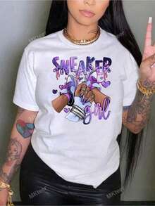 Por Dios, Maltramada Por Mi Esposo, Camiseta de Manga Corta para Mujer con Estampado de Letras, Camiseta de Algodón - Blanco - Ver 1