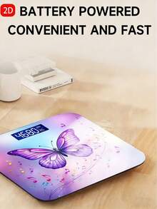 Báscula de peso corporal con diseño de mariposa en colores morado y claros, con pantalla LED retroiluminada, mediciones precisas y capacidad de hasta 400 lb/180 kg - Multicolor - Ver 4