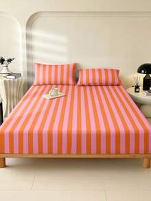 1 buah Sprei Kasur Minimalis Bergaris Pink, Termasuk 1 buah Penutup Kasur Hari Valentine, Cocok untuk Kasur King, Queen, Full, dan Double, Set Perlengkapan Tidur Lembut & Nyaman, Kantong Dalam Hingga 30cm, Bernapas & Tahan Kerut, Meningkatkan Kualitas Tidur, Dapat Dicuci dengan Mesin - Berwarna merah muda - View 2