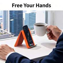 Soporte plegable magnético de silicona para teléfonos, soporte ajustable y multifuncional para teléfonos, tabletas y portátiles, soporte portátil antideslizante para escritorio, oficina y viaje - Naranja - Ver 5