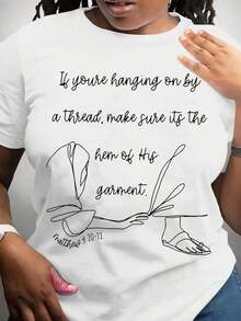 Camiseta de Cuello Redondo para Mujer con Estampado Gráfico de Versículos Bíblicos y Símbolos de Fe Cristiana - Blanco - Ver 6