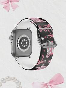 1條黑色背景西部牛仔風粉色靴子與小花矽膠錶帶，適用於Apple Watch 38mm 40mm 41mm 42mm 44mm 45mm 46mm 49mm，柔軟舒適可替換運動錶帶，適用於Series Ultra/S11/S10/SE/8/7/6/5/4/3/2/1 智慧手錶，獨特個性化情人節禮物時尚配件 - 彩色 - 查看 2