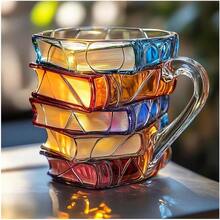 1pc 350ml Creative Stacked Book Design High Borosilicate Glass Cup, Retro Aesthetic Colored Glass Coffee Mug, Asymmetrical Stacked Book Shape With Ergonomic Handle, Heat-Resistant Drinking Glass Suitable For Tea And Coffee, Gift For Book LoversThe Artistic Style Is Easy To Clean. - Nhiều màu - Xem 1