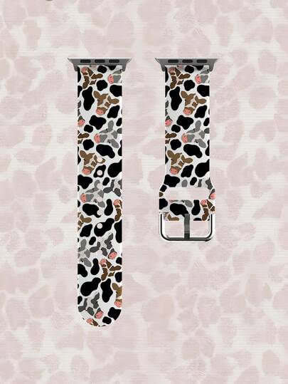 1pc Silicone Watch Band With Gray Brown Cow Print Pattern, Compatible With Apple Watch 38mm 40mm 41mm 42mm 44mm 45mm 49mm (S10/S11 42mm), Soft Elastic Breathable Comfortable Strap Replacement For Series 11 Ultra 3 SE3 Ultra 2 S11 S10 SE2 9 8 7 SE 6 5 4 3 2 1, Unisex, Cute Animal Print, Unique Stylish Accessory