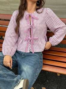 Blusa de cuello redondo de estilo vaquero, hippie y vintage para mujer, nueva llegada del verano 2025 - Rosa vieja - Ver 3