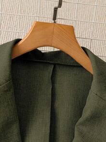 Chaqueta delgada de traje casual con bolsillo en la solapa y dobladillo de manga para mujer - Verde Oliva - Ver 5