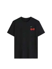 Women's Loose-Fitting T-Shirt With Round Neck And Print, Soft, Breathable And Comfortable, Short Sleeve, Casual Loose And Versatile Style, Suitable For Work, Daily Wear And Various Occasions, Casual Clothing, Fashionable For Summer, Comfortable And Fitted Top Made Of High Quality 200g 100% Pure Cotton Fabric. - 黑色 - 查看 5