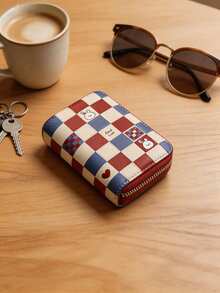 1pc Cute Rabbit Plaid Card Holder, Zipper Large Capacity 18 Card Slots, Can Hold Driver's License & Coins, Portable Anti-Theft, Suitable For Women Office Commute And Shopping! - Multicolor - View 2
