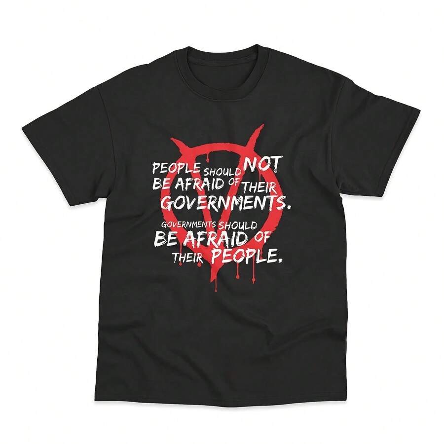 Vs For Vendettas Quote T-Shirt, Classic Dystopian Movie Graphic Tee, Retro Short Sleeve Casual Wear, Summer Casual Top - 款式 - 查看 1