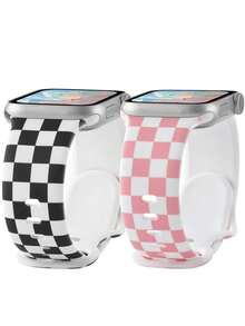2入款時尚棋盤格印花矽膠錶帶，適用於Apple Watch 38mm 40mm 41mm 42mm 44mm 45mm 49mm (S10 42)mm (S10 46)mm (S11 42)mm (S11 49)mm，女款經典格紋錶帶，相容 Series 11 Ultra 3 SE3 Ultra 2 S10 SE2 9 8 7 SE 6 5 4 3 2 1，適合搭配穿搭、日常配戴與度假 - 彩色 - 查看 12