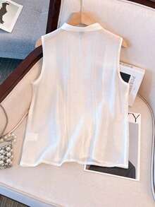 Blusa de verano de unicolor con volantes en el bajo para mujer - Blanco - Ver 2