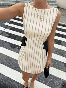 Vestido coreano de mujer con estampado de lunares, lazo y tirantes versátil y de moda - Beis - Ver 3