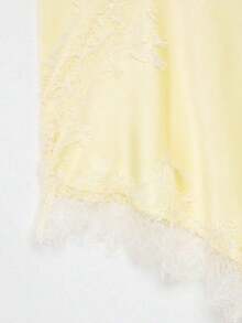Camiseta de tirantes de mujer con parches de encaje y bajo asimétrico, versátil para citas y fiestas, de verano - Amarillo - Ver 4