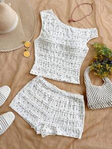 Eduarda Gutierrez  Conjunto de 2 piezas para mujer con top corto de punto a rayas y shorts ajustados de tiro súper bajo, atuendo adecuado para vacaciones, fiestas, Navidad, San Valentín, citas, playa, crucero, carnaval, Pascua, Año Nuevo Chi - Multicolor 4 - Ver 7