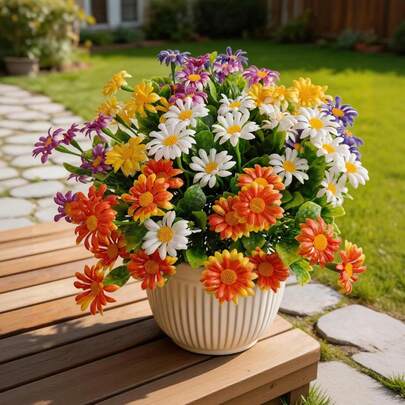 10 ramos de margaritas artificiales, para decoración del hogar, decoración del patio, decoración del porche, decoración del jardín, decoración de jardineras, decoración floral para bodas, decoración de centros de mesa, decoración de jardinería, flores decorativas, decoración de primavera y verano, decoración del Día de la Madre, exhibición colgante.