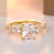 Minimalist Synthetic Zirconia Hollow Design Ring, Handmade Jewelry Suitable For Daily Wear, Ideal Gift For Friends - Gold - View 10