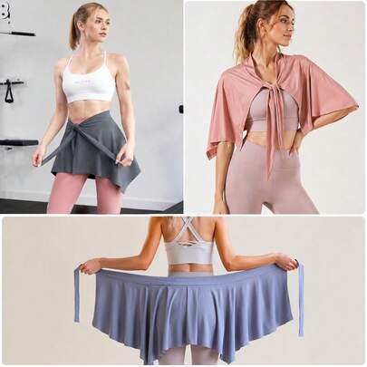 1/2pcs Women Shawl, Quick Dry Sunscreen Adjustable Shawl/Scarf/Belt/Sports Skirt, Covers Hips To Look Slimmer, Fitness Yoga Clothing, Yoga Wrap Shawl, Running Hip Cover Anti-Exposure Skirt, Yoga Outfit