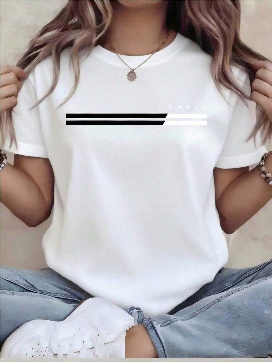 Summer Plus Size - Plus Size - Oversized T-Shirt - Fun Graphic Tee For Women - Relaxed Fit Crew Neck Short Sleeve Top, Machine Washable For Year-Round Comfort, Everyday Wear; Relaxed Fit; Durable Print, Ideal For Holiday Gifts, 100% Cotton. Women's Short Sleeve T-Shirt, A Basic And Versatile Style For Indoor And Outdoor Wear. - 白色的 - 查看 1