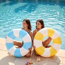 2 Pcs Pool Tubes For Adults 29Inch Large Vintage Stripe Pool Floats Giant Inflatable Floats Rings Colorful Swimming Ring Summer Hawaii Swimming Lounger Float For Swim Party, Pool Inflatable, Beach Essentials, Pool Float - Blue, Yellow - View 6