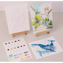 1本水彩画，手绘，水彩涂色书，专业艺术用途，自带颜料、便签纸、涂鸦图画书、绘画套装，万圣节、圣诞节和感恩节礼物 - Ocean - 查看 3