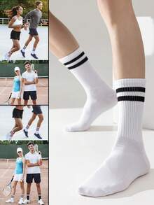 5 pares de calcetines tipo tripulación para hombres, calcetines de algodón transpirables con diseño de rayas, resistentes al olor, aptos para primavera/verano, diseño unisex, sencillo y versátil, calcetines blancos de talla grande - Multicolor - Ver 7