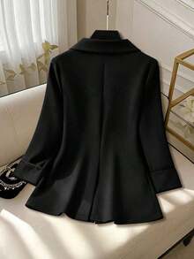 Clasi Chaqueta ligera de estilo casual de negocios para mujer, con cuello de solapa, apta para el lugar de trabajo, de unicolor, para primavera/otoño - Negro 2 - Ver 2