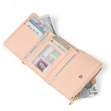 Lychee Texture Minimalist Folding Women's Wallet, Lightweight Portable ID Card Holder Coin Purse All-In-One Small Wallet - Multicolor - View 11