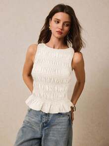 Camiseta de tirantes casual a cuadros para mujer en verano - Beis - Ver 1