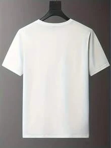 Camiseta manga corta cuello redondo 100% algodón, estampado trendy, tejido ligero y ventilado, estilo moda casual, apta para vida diaria, salidas informales y citas en primavera, verano y otoño - Negro - Ver 2