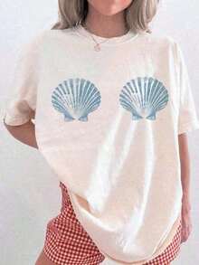 Camiseta Casual de Manga Corta para Mujer, 1 Pieza, Personalizada, para Despedida de Soltera con Temática de Sirena, "Último Brindis en la ", "Último Brindis de Soltera Costera", "Bikinis y Martinis", "Último Salpico", Talla Grande, Moda Veraniega - Albaricoque - Ver 6