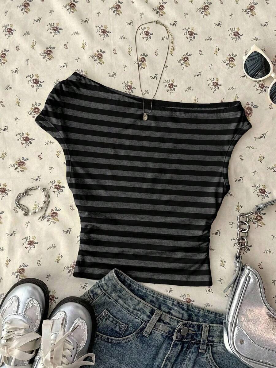 Top corto asimétrico fruncido para mujer - Multicolor 6 - Ver 1