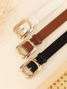 3pcs Gold Geometric Square Buckle Decor Retro Outdoor Style Women's Belt, Suitable For Dresses, Jeans And Plus Size Casual Wear - Multicolor - View 4