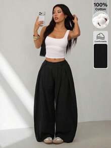 PETITE Pantalones holgados de estilo militar verde del ejército, vintage, casuales y hippies para mujer en verano - Negro - Ver 5