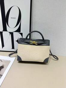 BV Bottega Small Andiamo Bolso de mujer tejido a mano en cuero genuino Bolso de bolso de mano tipo cubo con patrón tejido para mujer, bolso de marca, elegante bolso de mano para señora bolsa de regalo exquisita, bolso de bolso de mano de lujo para mujer, bolso cruzado de moda para mujer, adecuado para chicas, estudiantes estudiantes universitarios damas de oficina, madres de mediana edad para uso diario, compras oficina, clase, reuniones, citas, actividades al aire libre también un regalo ideal para Bolso bandolera para mujer, versión coreana, estilo ins, bolso de paja tejido, bolso de mano versátil de moda para el verano 2026. - Negro - Ver 9