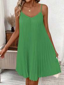 Clasi Vestido Naranja Plisado Sin Tirantes, Vestido De Color Coral, Vestido De Primavera - Verde - Ver 6