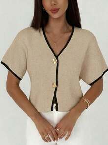 Cárdigan delgado de mujer con contraste de color retro, adecuado para salidas, estilo callejero, aeropuerto, vacaciones en la playa, viajes al trabajo, fiestas de boda, festivales, estilo bohemio, romántico y elegante - Multicolor 2 - Ver 1