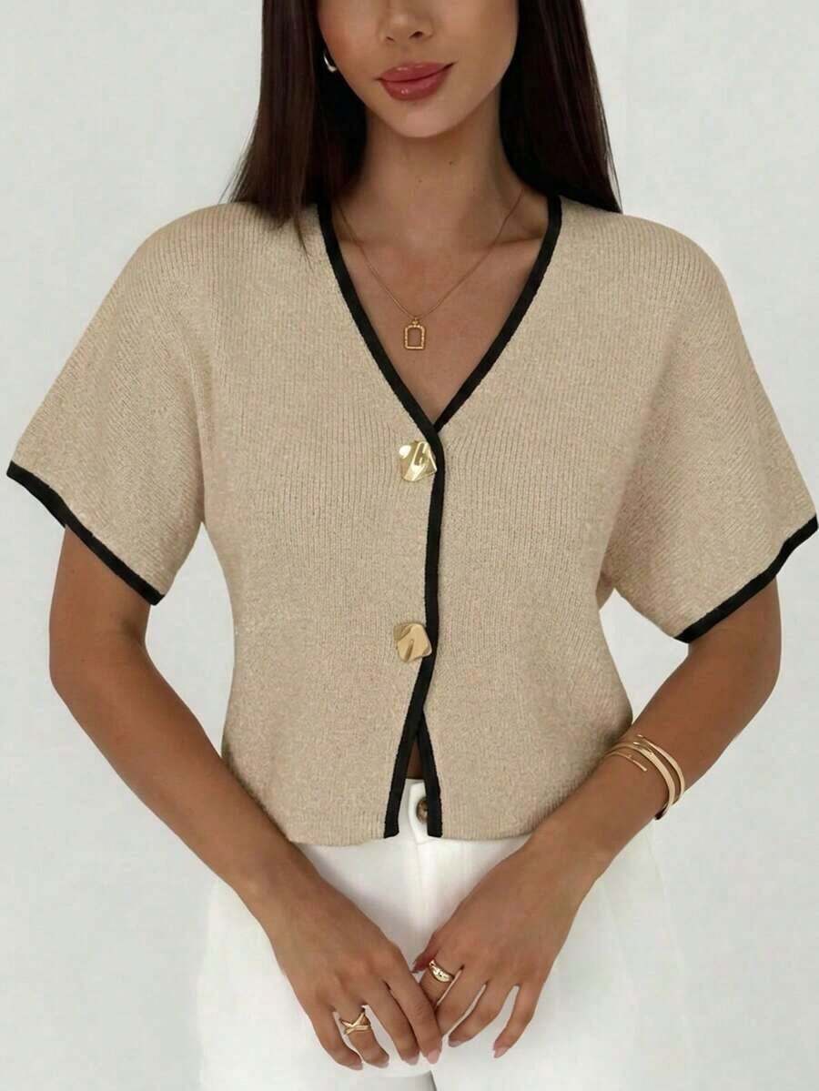 Cárdigan delgado de mujer con contraste de color retro, adecuado para salidas, estilo callejero, aeropuerto, vacaciones en la playa, viajes al trabajo, fiestas de boda, festivales, estilo bohemio, romántico y elegante - Multicolor 2 - Ver 1