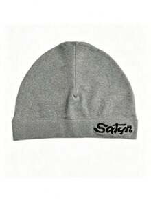 1pc Solid Color Casual Nylon Knit Printed Beanie Hat, Outdoor Sports Windproof Warm Streetwear, Autumn/Winter - Satyn - View 6