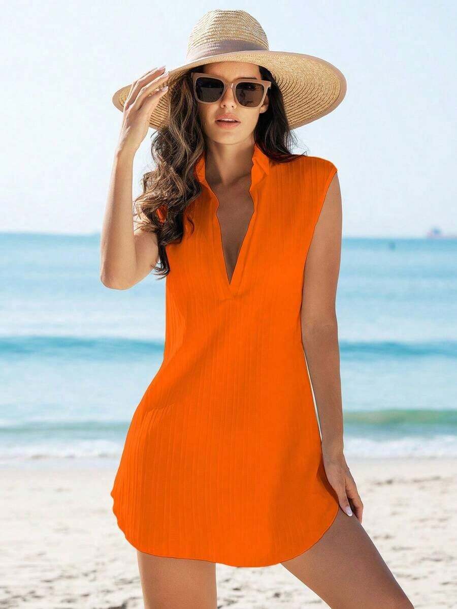 Swim Vcay Cubierta sólida de color para mujer con escote en V profundo para bodas - Naranja - Ver 1