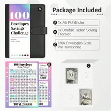 Bộ dụng cụ thử thách tiết kiệm bằng phong bì 100 chiếc, Sổ tay thử thách 100 phong bì, Bộ thử thách tiết kiệm 100 ngày bằng phong bì, Phương pháp tiết kiệm đơn giản và thú vị, Sổ lập kế hoạch ngân sách, Sổ gửi tiền. - Một kích cỡ phù hợp cho tất cả - Xem 4