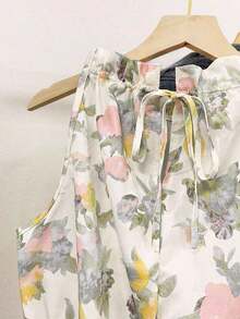 Blusa casual versátil de uso diario con estampado floral y pliegues para mujer - Rosa - Ver 4